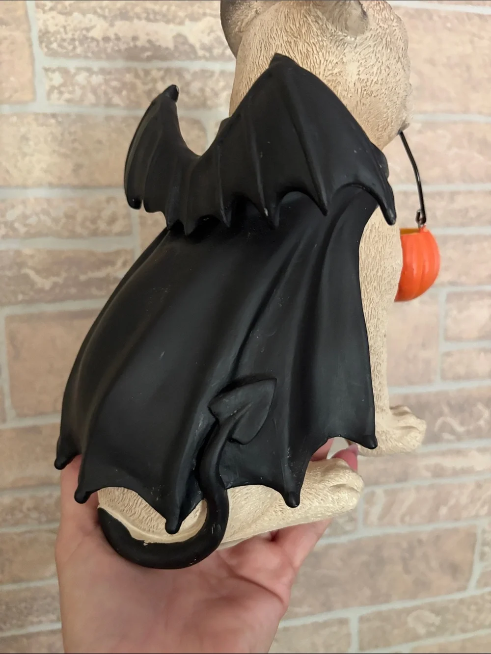 Halloween frenchie Figurine with Pumpkin Candy Bucket